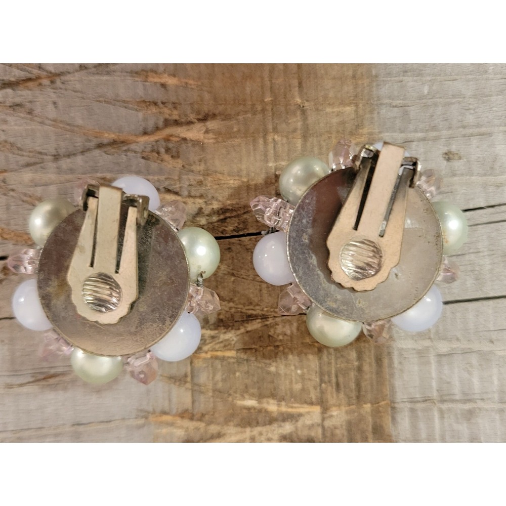 Vintage Flower Clip On Earrings‎ Pearl Beaded Statement Elegant - Picture 13 of 14